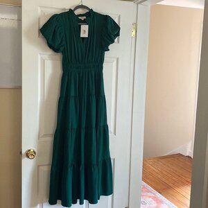 NWT entro neal tiered midi dress dark green - S